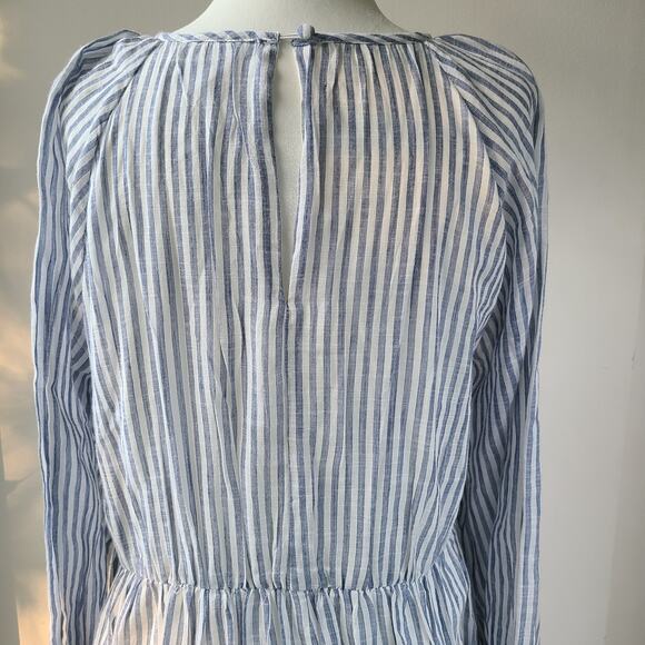 SUNDRY Stripe Woven Cotton Tiered Maxi Dress Pockets White Navy Womens Sz Small - Picture 8 of 16